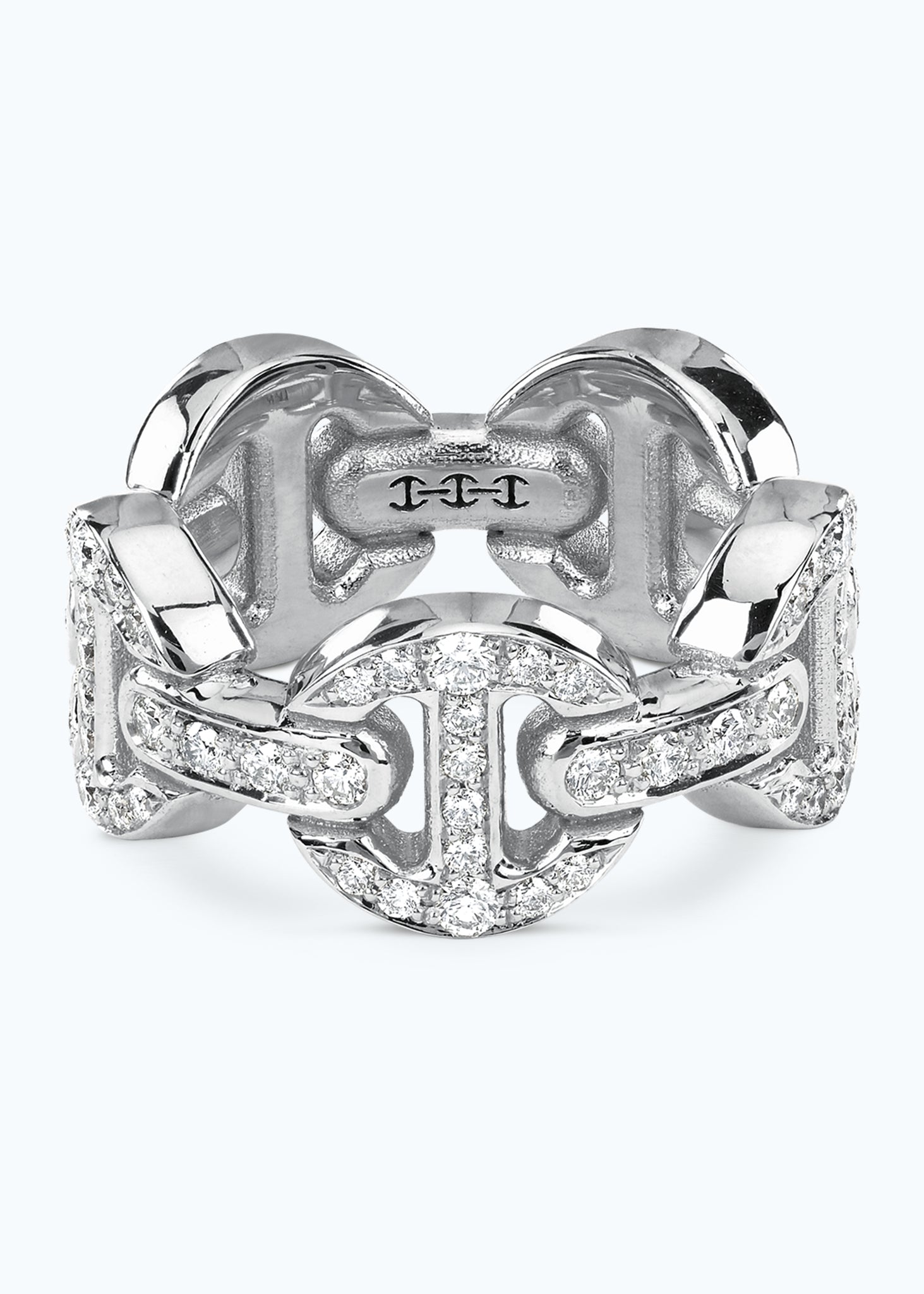 18k Antiquated Classic Tri Link Ring in White Gold