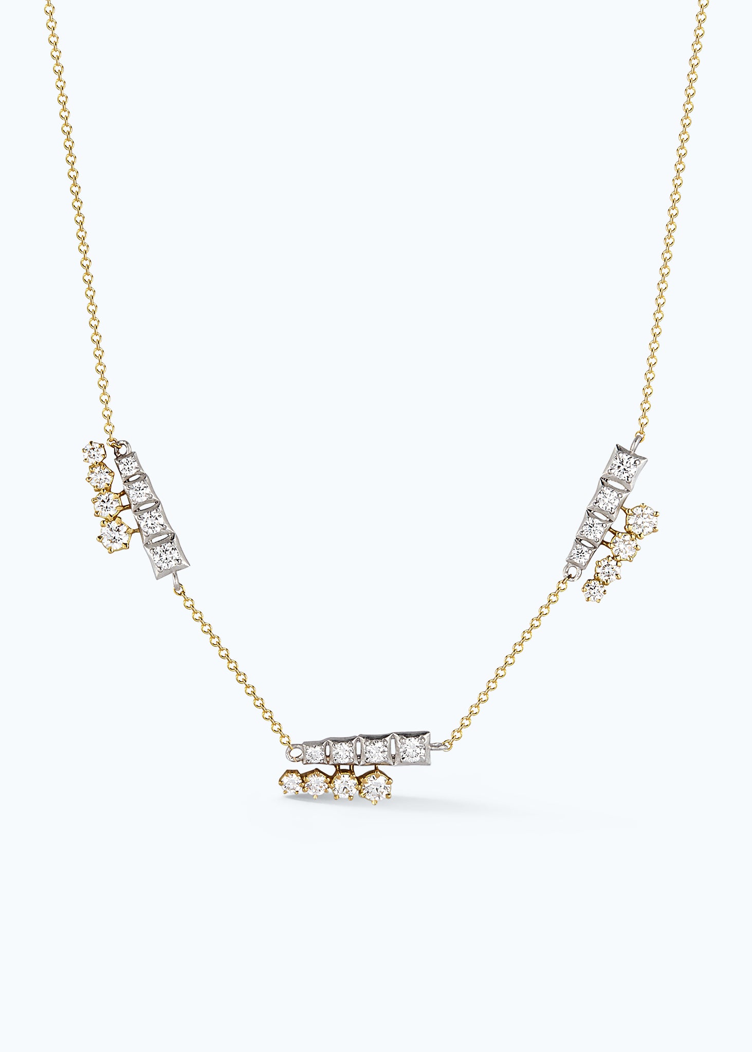 Harlow Two-Tone 3 Station Necklace in Yellow Gold and Platinum